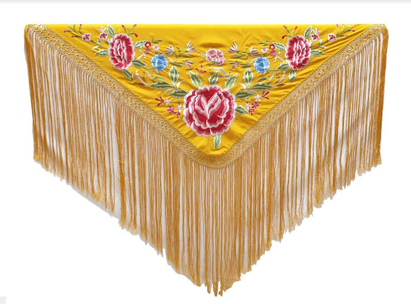 Mustard Small Shawl Embroidered in Colours